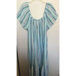 Time And Tru Striped Maxi Dress Blue Purple Plus Size 3XL Ruffle Sleeve